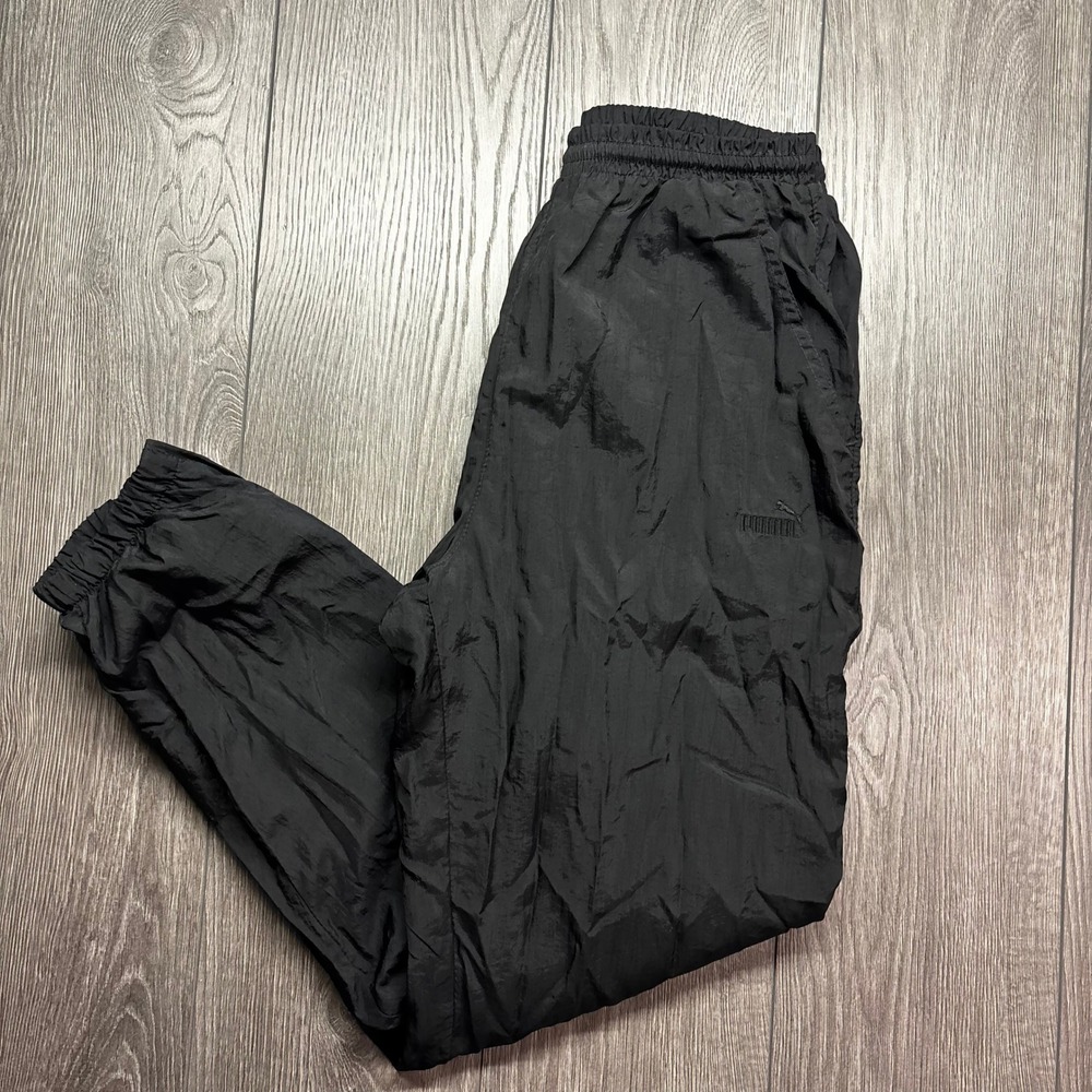 Puma Mens Vintage Windbreaker Track Pants Black Elastic Waist Joggers Size M